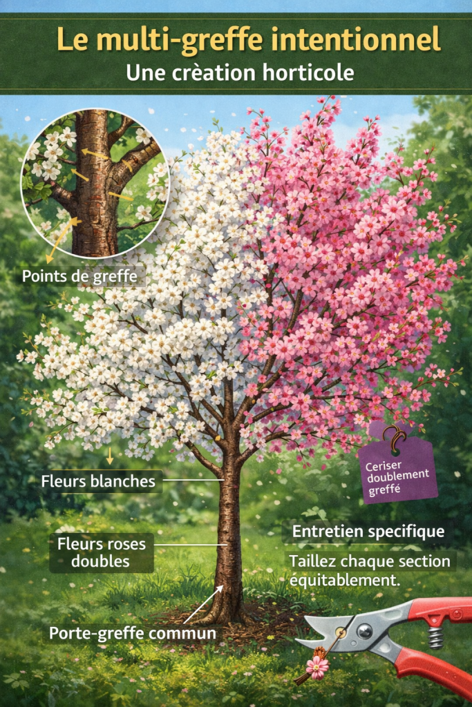 Cerisier issu d'un multi-greffe intentionnel