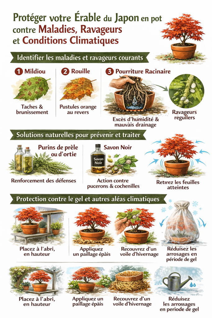 Protéger votre érable du Japon en pot contre maladies, ravageurs et conditions climatiques