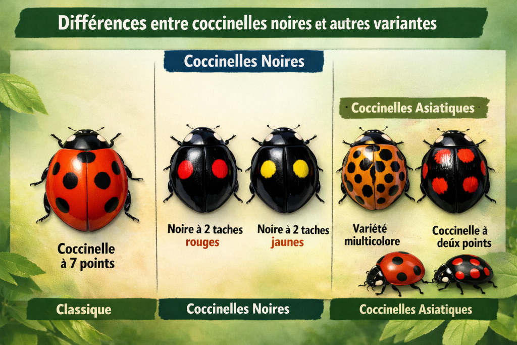 Différences entre coccinelles noires et autres variantes