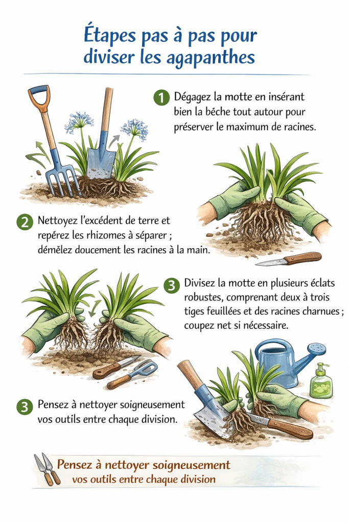 Étapes pas à pas pour diviser les agapanthes