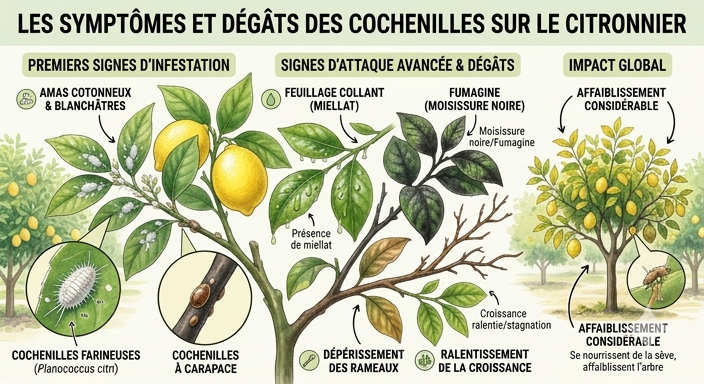 Symptômes et Dégâts sur le Citronnier