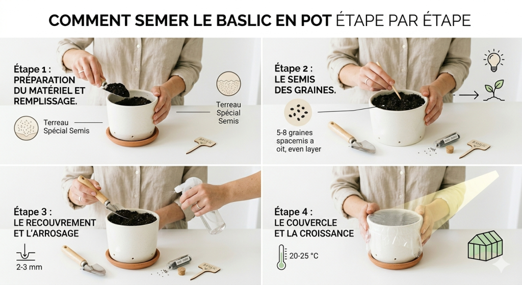 Comment semer le basilic en pot étape par étape