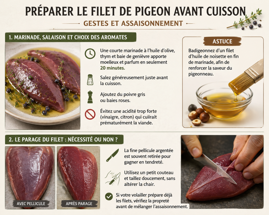 Préparer le filet de pigeon avant cuisson