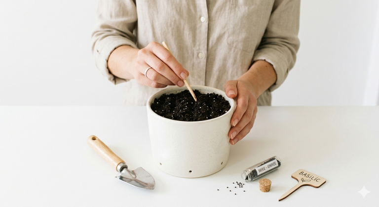 Semer le basilic en pot