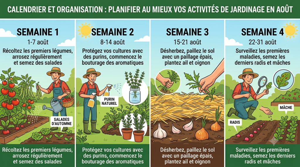 Calendrier et organisation : planifier au mieux vos activités de jardinage en août