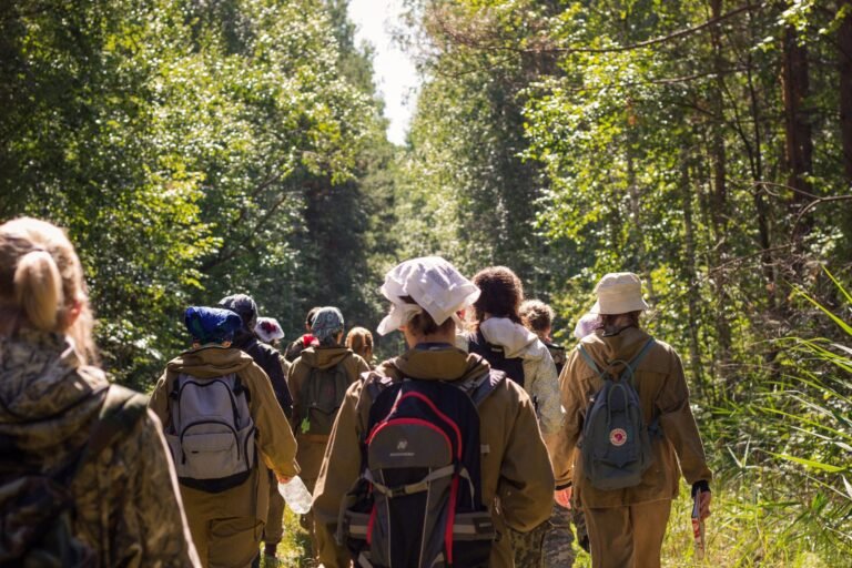 Groupe de promeneurs en forêt